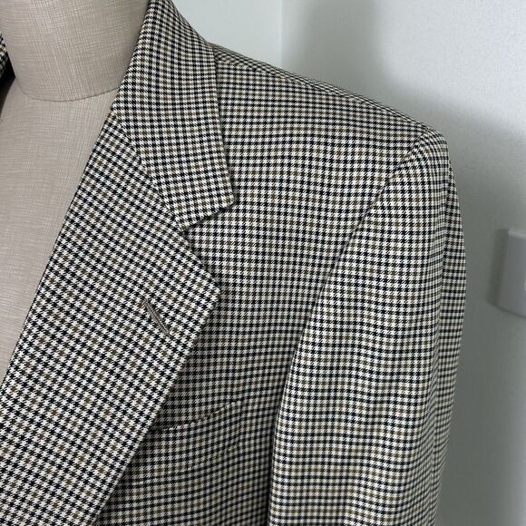 Hickey Freeman Black Brown Tan Silk Wool Houndstooth Sport Coat Blazer Size 39 R - Picture 2 of 16